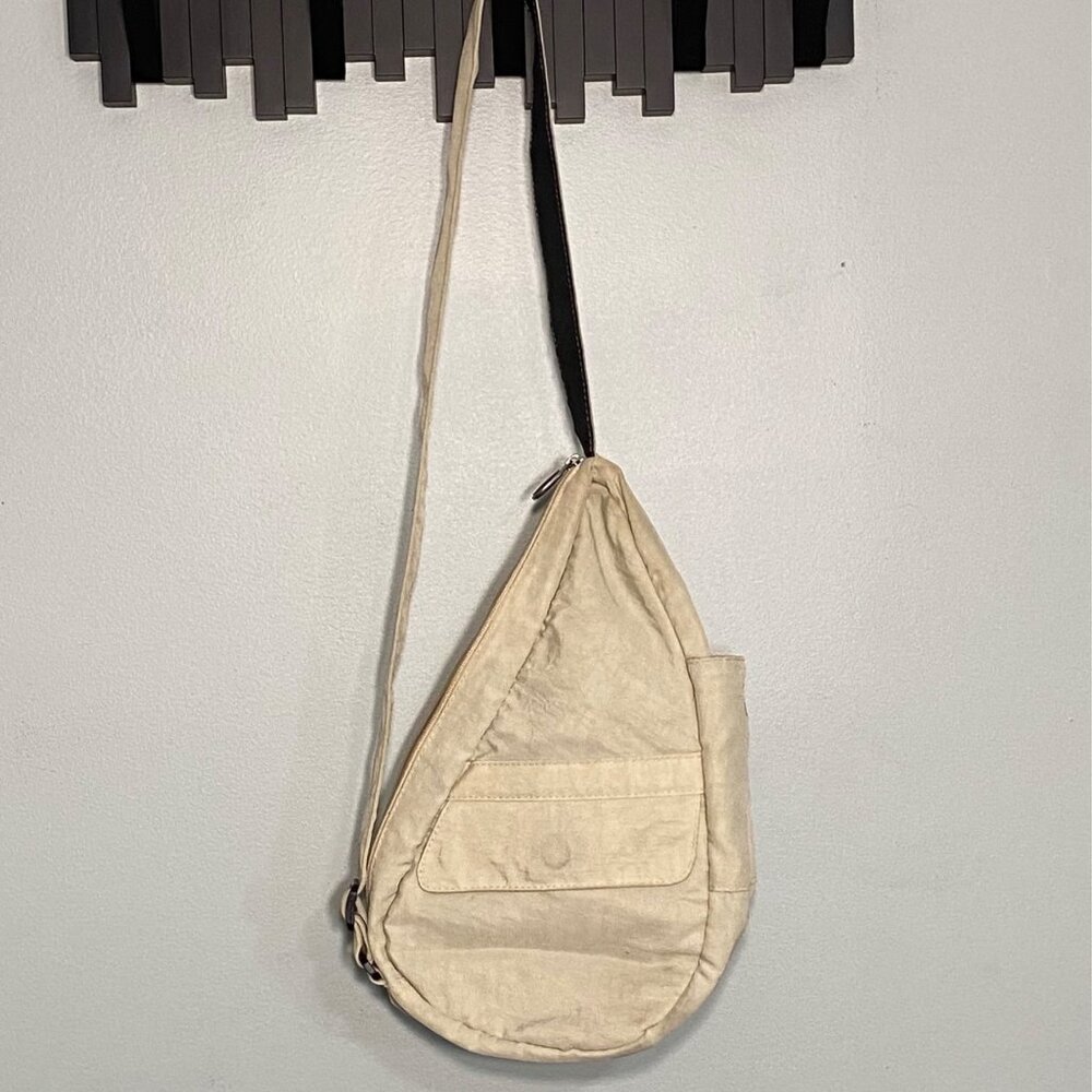 Ameribag Small Beige Distressed Nylon Teardrop Crossbody Sling Bag